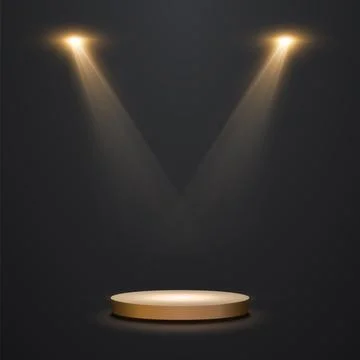 Spotlights With Stage. Gold Light Vector Effect Stock Illustration