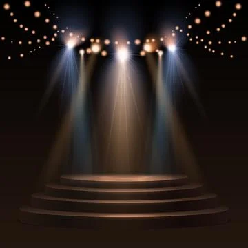 Spotlights With Stage. Gold Light Vector Effect Stock Illustration