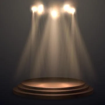 Spotlights With Stage. Gold Light Vector Effect Stock Illustration