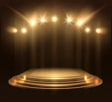 Spotlights With Stage. Gold Light Vector Effect Stock Illustration