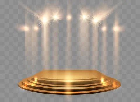 Spotlights With Stage. Gold Light Vector Effect Stock Illustration