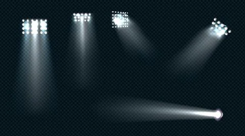 Spotlights, stage light white beams glowing set Stock Illustration