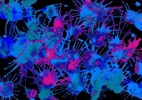 Spots, drops, blots, splashes in abstract texture in blue violet. Stock Illustration