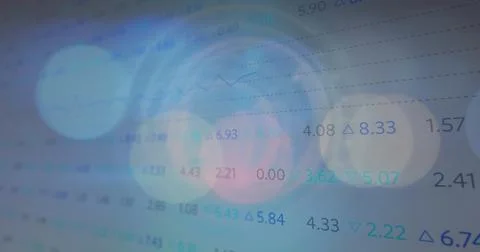Spots of light and multiple changing numbers against stock market data Stock Illustration