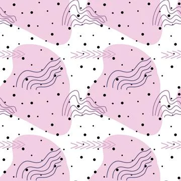 Spots, lines, dots. A seamless vector pattern of minimalist, trendy, hand-drawn Stock Illustration