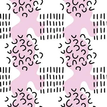 Spots, lines, dots. A seamless vector pattern of minimalist, trendy, hand-drawn Stock Illustration