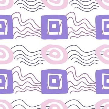 Spots, lines, dots. A seamless vector pattern of minimalist, trendy, hand-drawn Stock Illustration