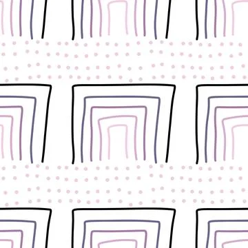 Spots, lines, dots. A seamless vector pattern of minimalist, trendy, hand-drawn Stock Illustration