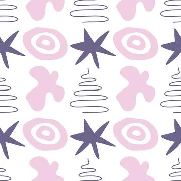 Spots, lines, dots. A seamless vector pattern of minimalist, trendy, hand-drawn Stock Illustration