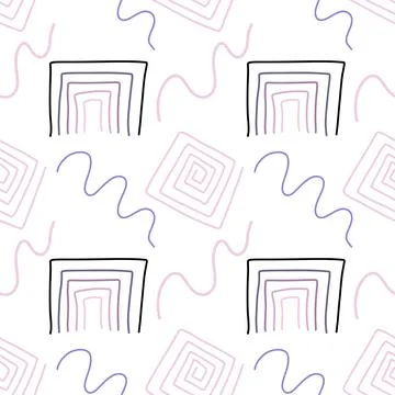 Spots, lines, dots. A seamless vector pattern of minimalist, trendy, hand-drawn Stock Illustration