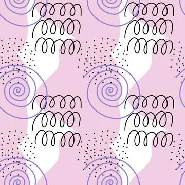 Spots, lines, dots. A seamless vector pattern of minimalist, trendy, hand-drawn Stock Illustration