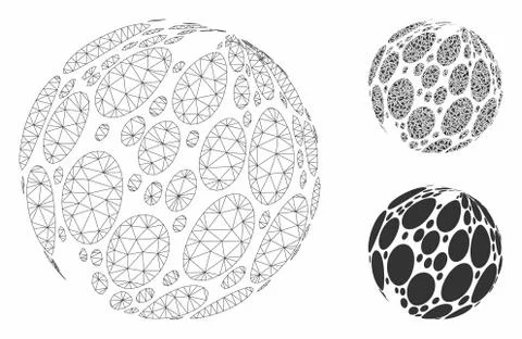 Spotted Abstract Sphere Vector Mesh 2D Model and Triangle Mosaic Icon Stock Illustration