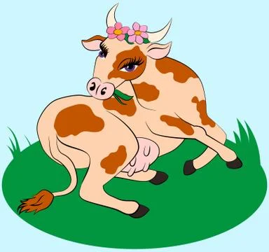 Spotted cow on green grass vector illustration Illustrazione stock
