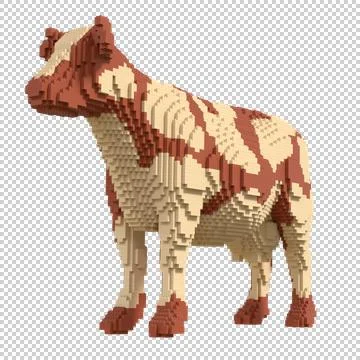 Spotted cow from plastic blocks on a transparent background. Stock Illustration