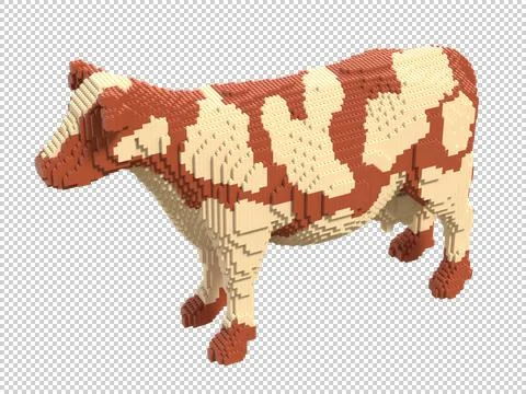 Spotted cow from plastic blocks on a transparent background. Stock Illustration