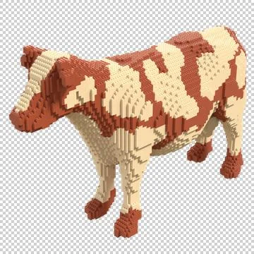 Spotted cow from plastic blocks on a transparent background. Stock Illustration