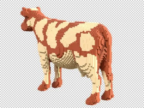 Spotted cow from plastic blocks on a transparent background. Stock Illustration