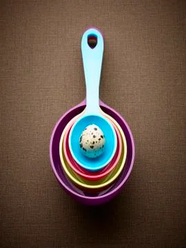 Spotted egg in multicolor nesting measuring spoons Stock Photos
