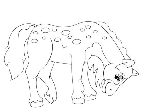 Spotted horse, isolated character. Vector, page for printable children coloring Stock Illustration