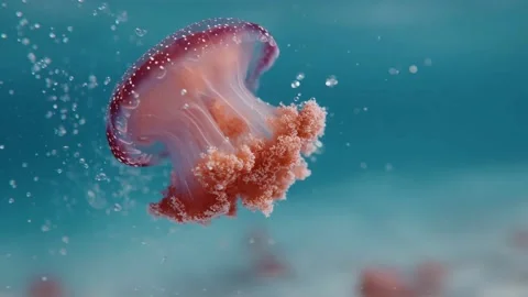 Spotted jellyfish swimming gracefully in the deep blue ocean Vídeos de archivo 337175652
