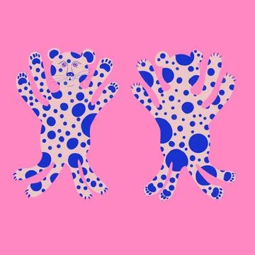 Spotted Leopard Characters Front and Back View Flat Illustration on Pink Backgro Stock Illustration