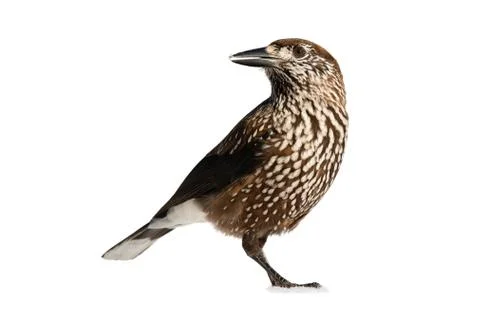 Spotted nutcracker observing isolated on white background. Stock Photos