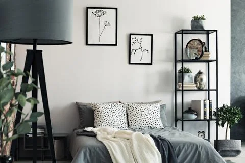 Spotted pillows lying on bed Stock-Fotos