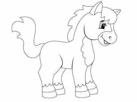 Spotted pony, isolated character. Vector, page for printable children coloring Illustrazione stock