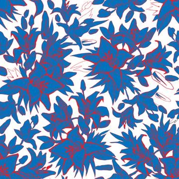 Spotted seamless pattern with blue red silhouettes of lily flowers and leaves. Stock Illustration