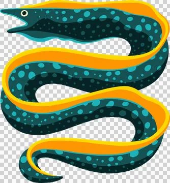 Spotted teal eel is slithering in flat illustration with yellow belly and Illustrazione stock