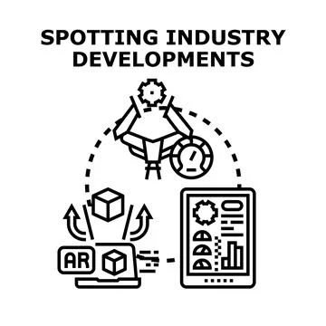 Spotting industry developments analyzing future technology trends Stock Illustration