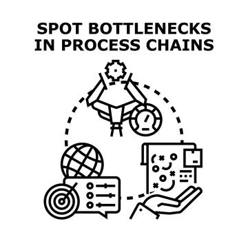 Spotting process chain bottlenecks and optimization icon Stock Illustration
