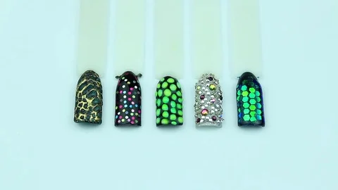 Spotty colorful patterns manicure templates Stock Footage 76859409