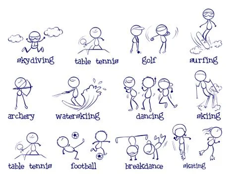 Spports doodle set on white Stock Illustration