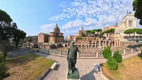 SPQR Rome | Julius Caesar Statue on Via dei Fori Imperiali Stock Footage 318223682