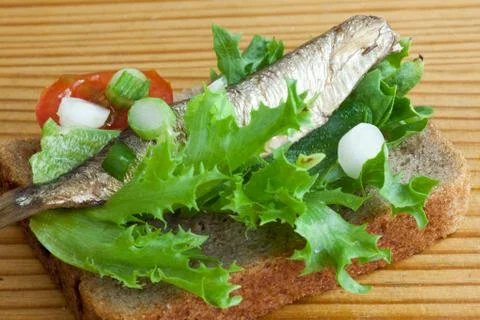 Sprats on the bread Foto stock