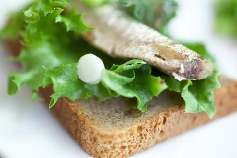 Sprats on the bread Foto stock