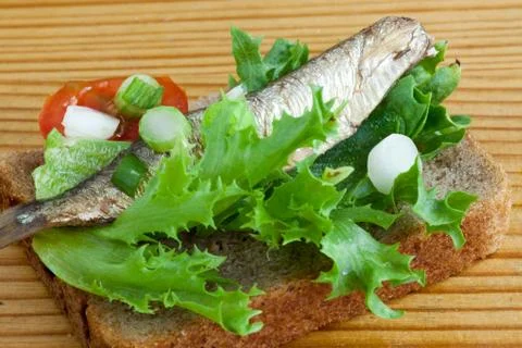 Sprats on the bread Foto stock