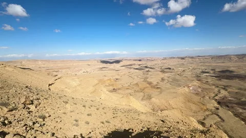Sprawling Desert Landscape View at Makhtesh Ramon Israel, Negev desert Stock Footage 316616293