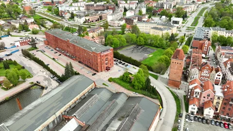 Sprawling view of Elbląg, showcasing its urban blend of historical and Stock Footage 274280387