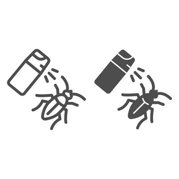 Spray bottle and cockroach line and solid icon, pest control concept, Insect Stockillustratie