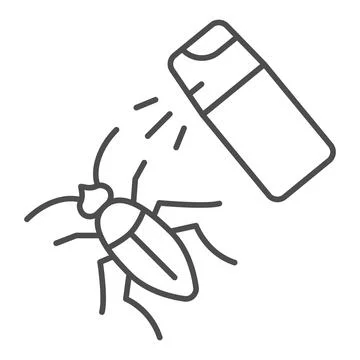 Spray bottle and cockroach thin line icon, pest control concept, Insect spray Stockillustratie