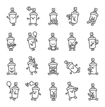 Spray bottle character set includes designs Illustrazione stock