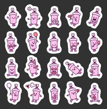 Spray bottle character set includes designs Illustrazione stock