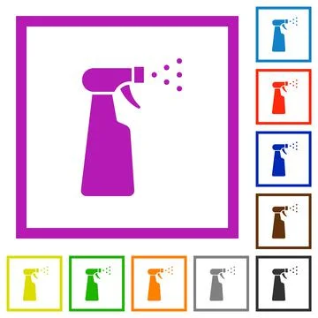 Spray bottle flat framed icons Stock Illustration
