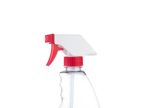 Spray bottle head close-up isolated on white background Foto stock
