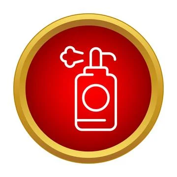 Spray bottle icon dispensing mist on red circle Stock Illustration