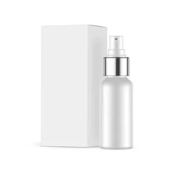 Spray Bottle With Metal Cap, Packaging Box Side View Stock Illustration