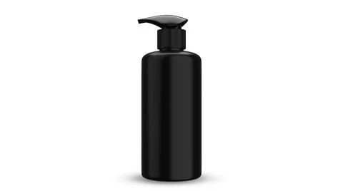 Spray bottle mockup pump type black color for insert brand label , for medica Stock Photos