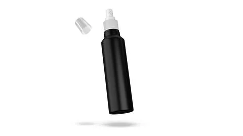 Spray bottle mockup pump type black color for insert brand label , for medica Stock-Fotos